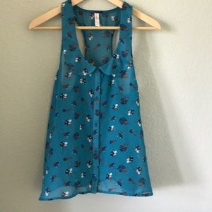 Button up blousy floral tank sz M